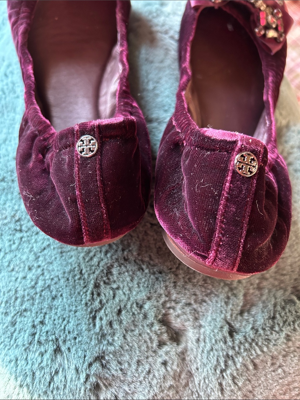 Tory Burch Plum Velvet Jeweled Bow Ballet Flats - Picture 4 of 7